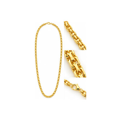 4mm Cadena Oro 14k Sólida Eslabón Ancla Doble 24 Pulgadas