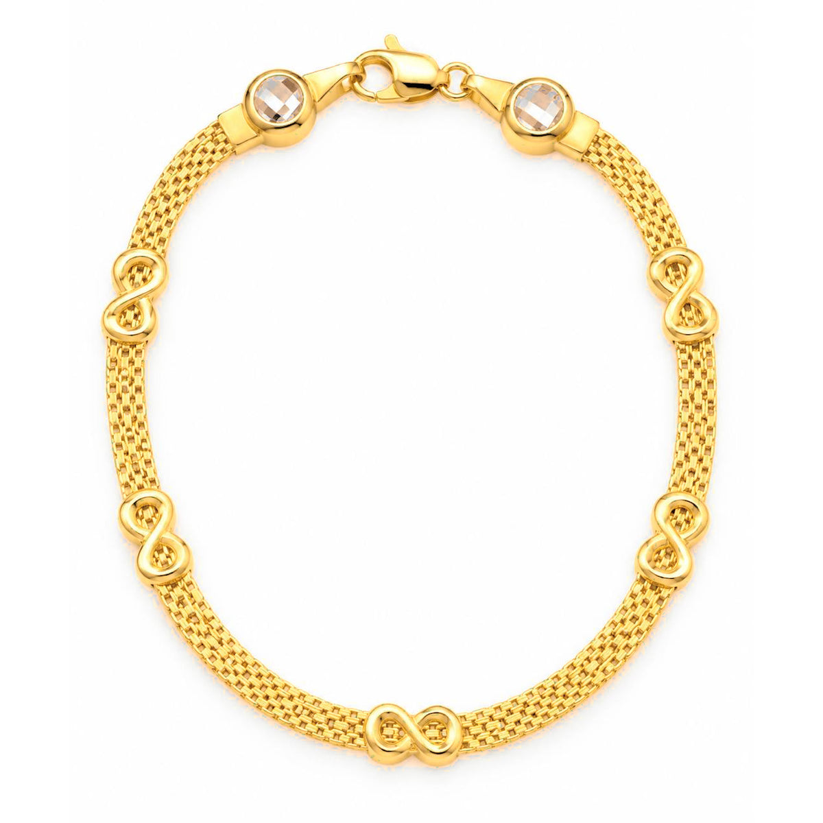 Brazalete Oro 10k Malla con Infinitos y Circonios