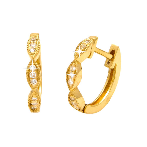 11.2mm Aretes de Dama Oro 14k Argolla con Diamantes Naturales