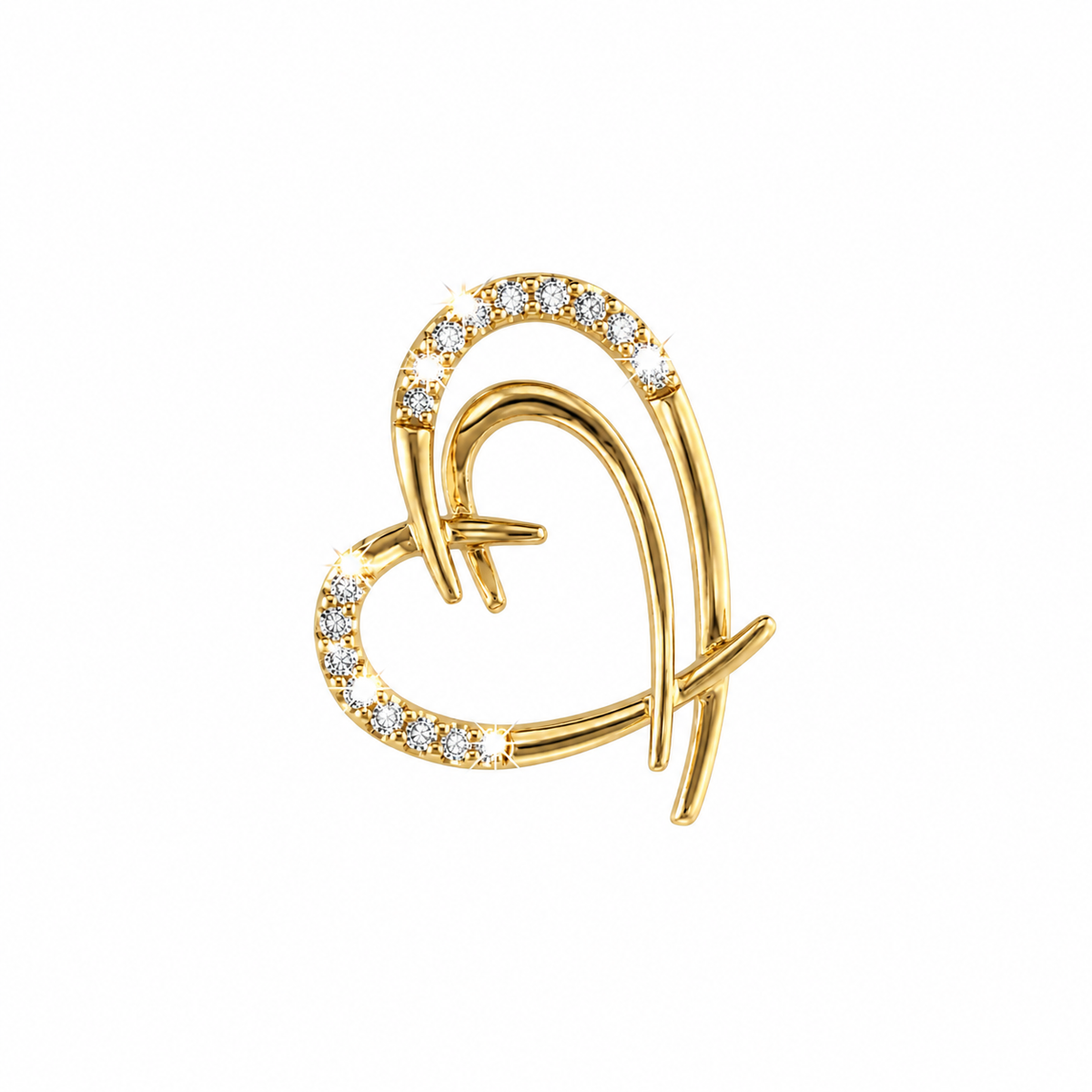 Dije Corazón Doble Línea Oro 14k con Diamantes Naturales