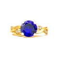 Anillo de Dama Oro 10k Solitario Azul con Banda Entrelazada