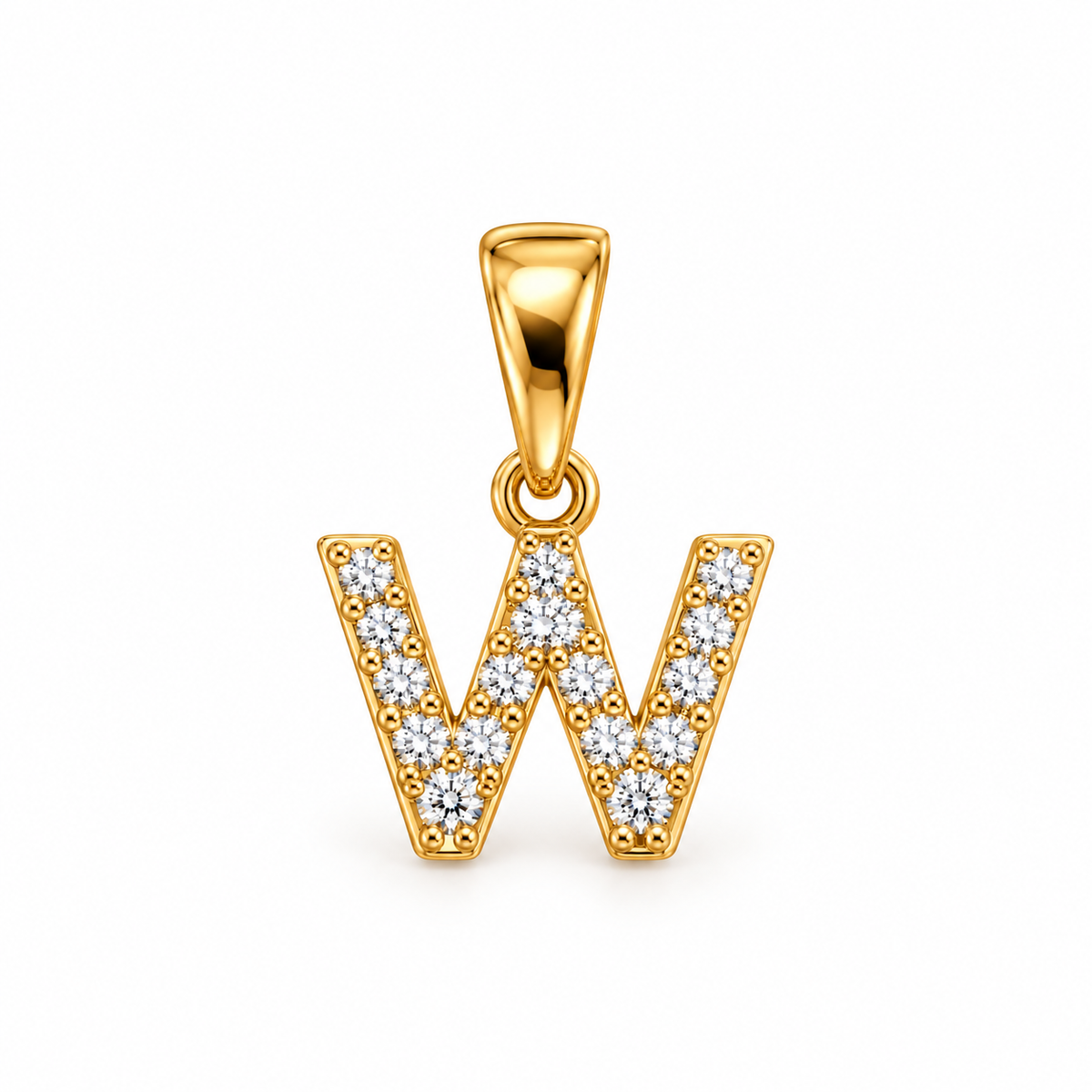 7x7mm Dije Letra W Oro 10k con Diamantes Naturales
