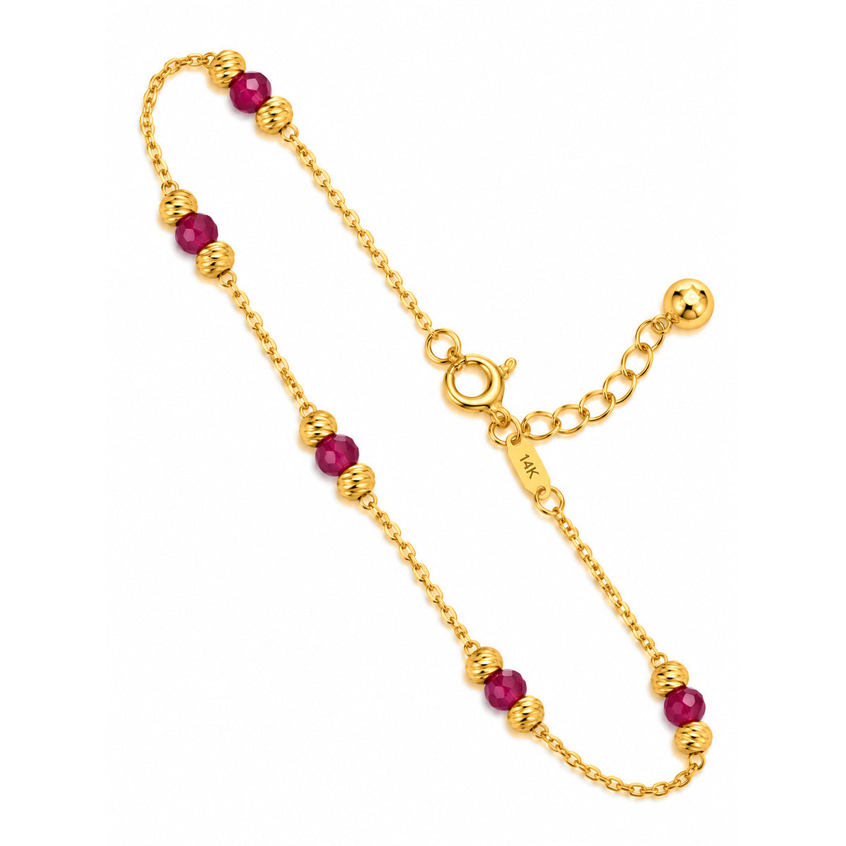 Brazalete de Dama Oro 14k con Bolitas de Circonio Fucsia