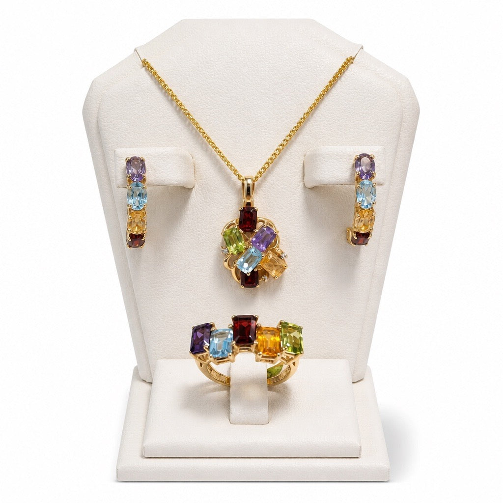 Set Oro 14k Piedras Naturales Multicolor