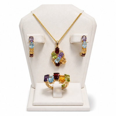 Set Oro 14k Piedras Naturales Multicolor