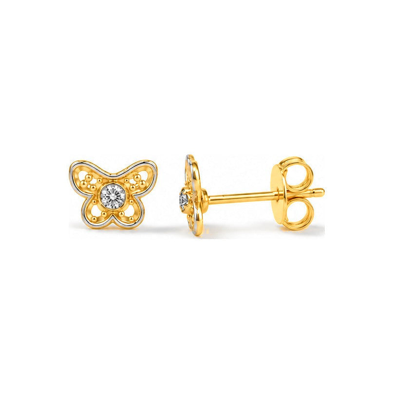 Aretes de Dama Oro 14k Mariposa Bicolor con Solitario