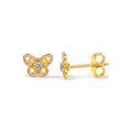 Aretes de Dama Oro 14k Mariposa Bicolor con Solitario