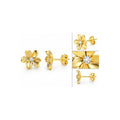 Aretes de Dama Oro 10k Flor Cinco Pétalos Satinada con Circonio