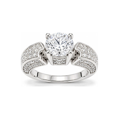 Anillo de Matrimonio Dama Oro Blanco 14k Solitario Banda Ancha con Pavé de Diamantes Naturales
