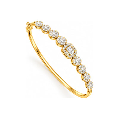Brazalete de Dama Oro 14k Rígido Racimos con Centro Baguette y Diamantes Naturales