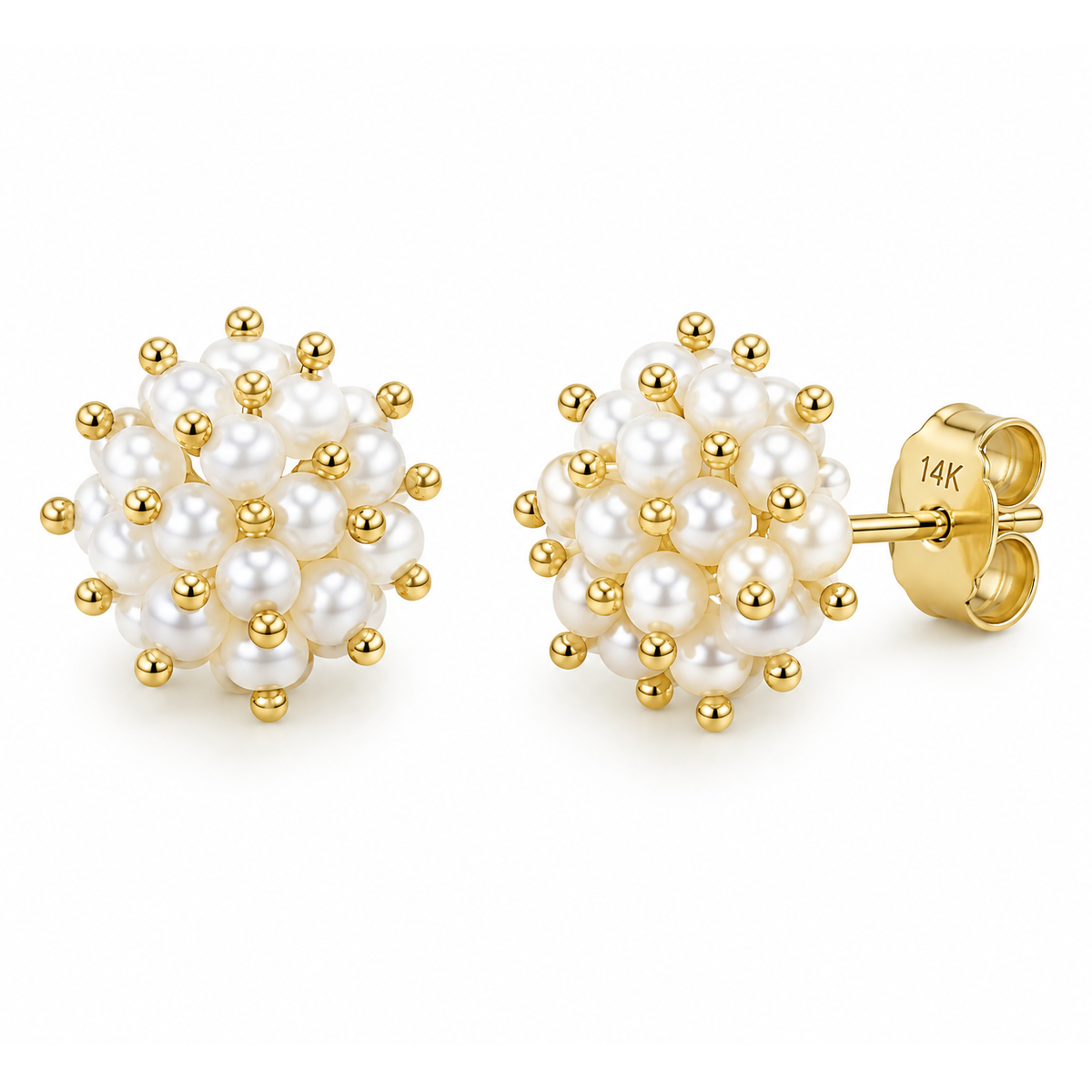 Aretes de Dama Oro 14k Racimo de Perlas
