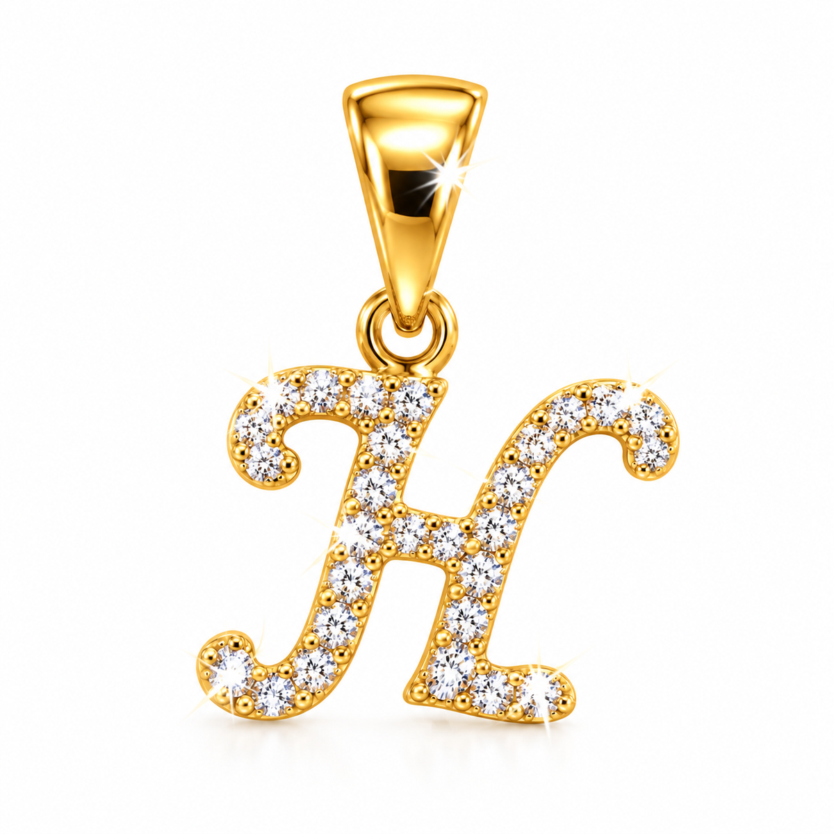 Dije Letra H Cursiva Oro 10k con Diamantes Naturales