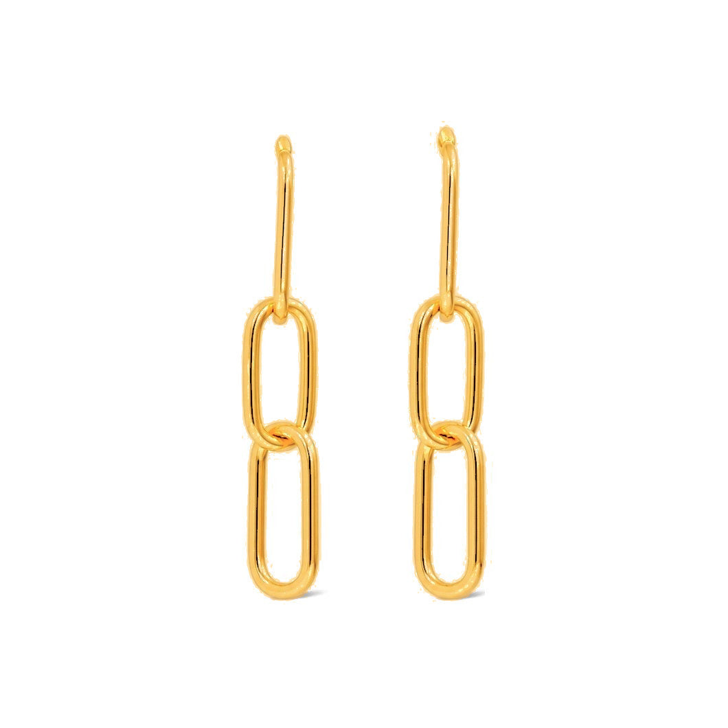 Aretes de Dama Oro 14k Eslabones Paperclip Colgantes