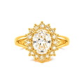Anillo de Matrimonio para Dama Oro 10k Solitario Oval con Halo de Flores