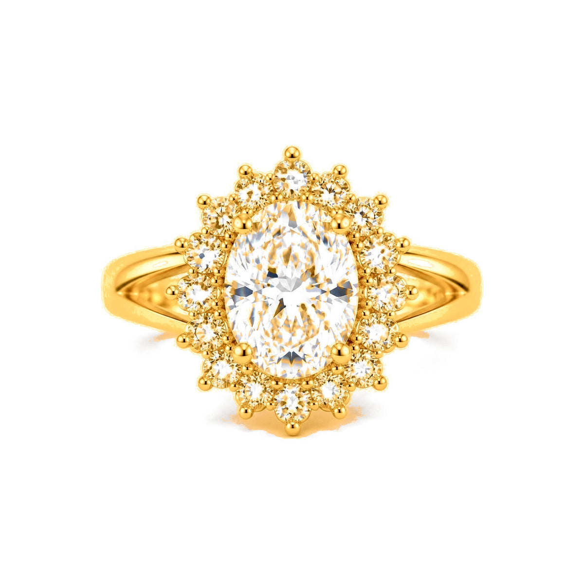 Anillo de Matrimonio para Dama Oro 10k Solitario Oval con Halo de Flores