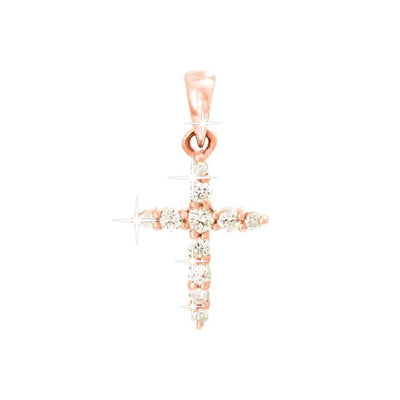 12.06mm Dije Oro Rosa 14k Cruz con Diamantes Naturales