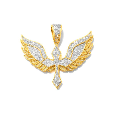 Dije Cruz con Alas Oro 10k con Diamantes Naturales