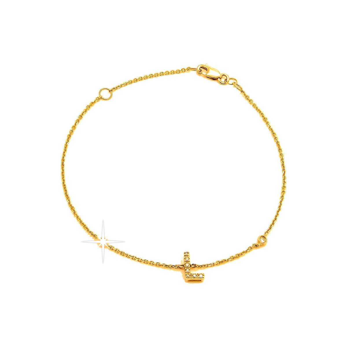 7mm Brazalete de Dama Oro 14k Inicial Pavé con Diamantes Naturales