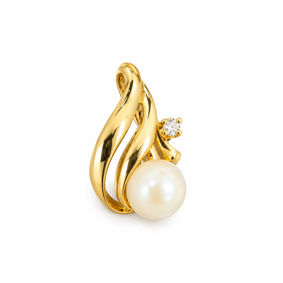 Dije Perla Oro 14k Listones Ondulados con Circonio
