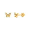 Aretes para Bebé Oro 14k Mariposa con Circonias en Alas