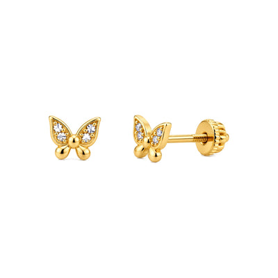 Aretes para Bebé Oro 14k Mariposa con Circonias en Alas