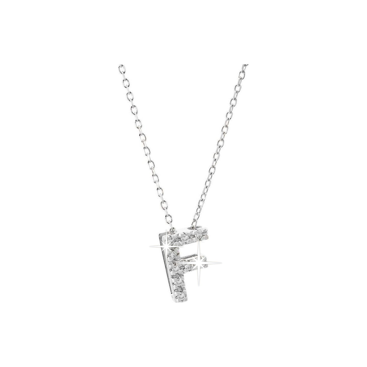 7mm Collar Oro Blanco 14k Inicial Pavé con Diamantes Naturales