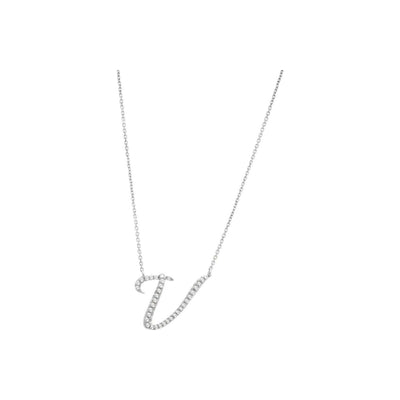 14mm Collar Oro Blanco 14k Inicial Pavé con Diamantes Naturales