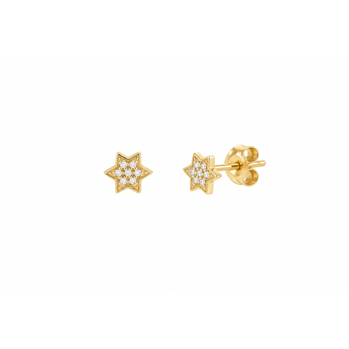 6mm Aretes de Dama Oro 14k Estrella de David con Diamantes Naturales