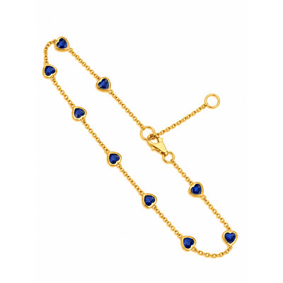 Brazalete de Dama Oro 14k con Corazones de Circonio Azul
