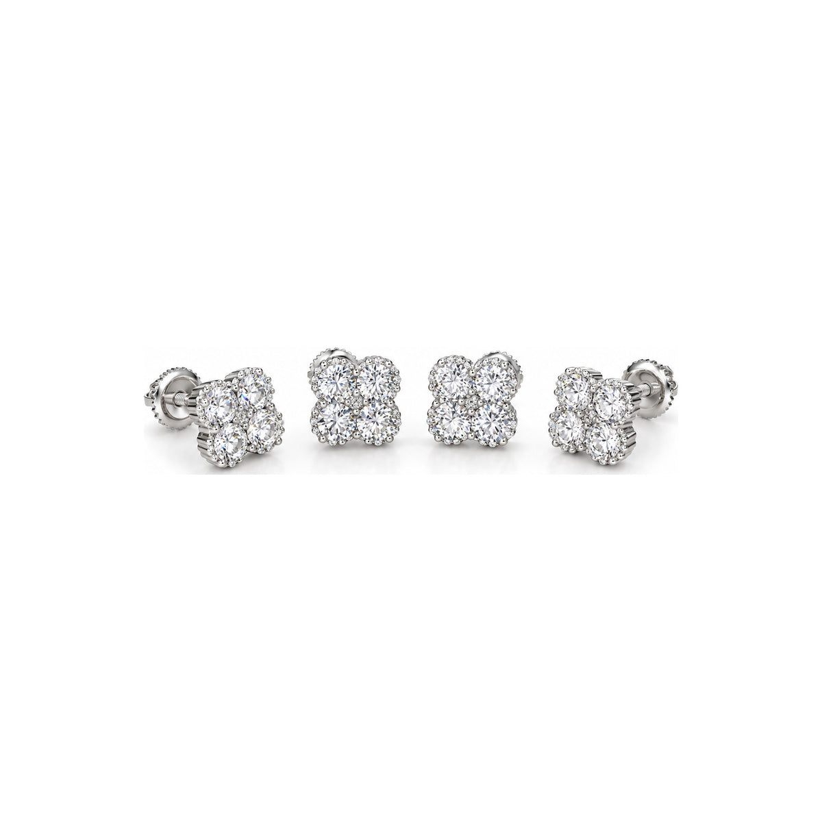 Aretes Cluster Trébol Tornillo Moissanite S925