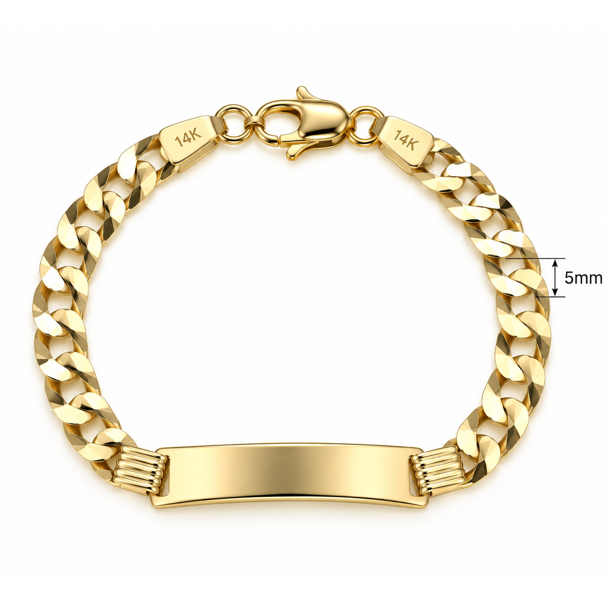 5mm Brazalete Infantil Oro 14k Sólido Cubano Facetado con Placa 6 Pulgadas