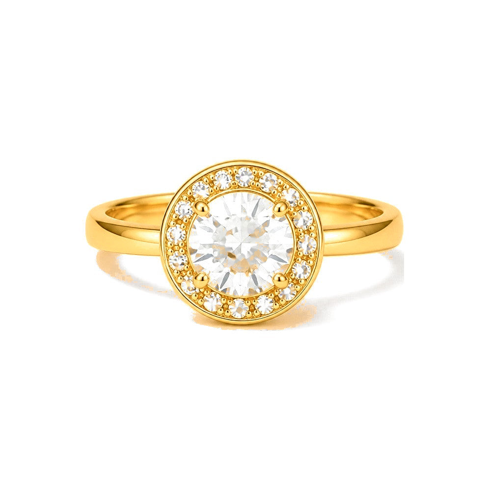 Anillo de Matrimonio Dama Oro 14k Halo Redondo Banda Lisa
