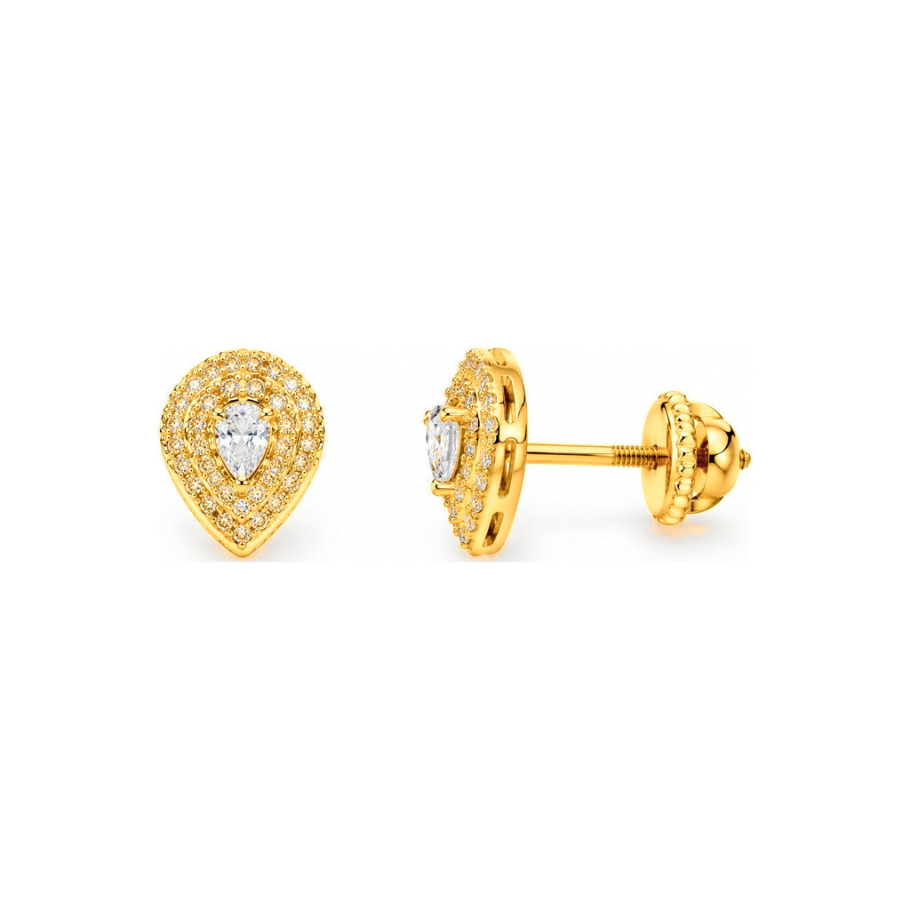 Aretes de Dama Oro 14k Gota con Halo Pavé