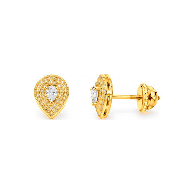 Aretes de Dama Oro 14k Gota con Halo Pavé