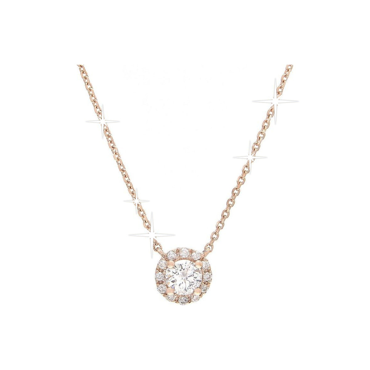 6mm Collar Oro Rosa 14k con Halo Redondos con Diamantes Naturales
