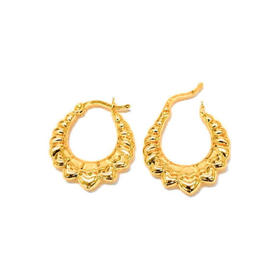Aretes de Dama Oro 14k Aro Puffy Pétalos