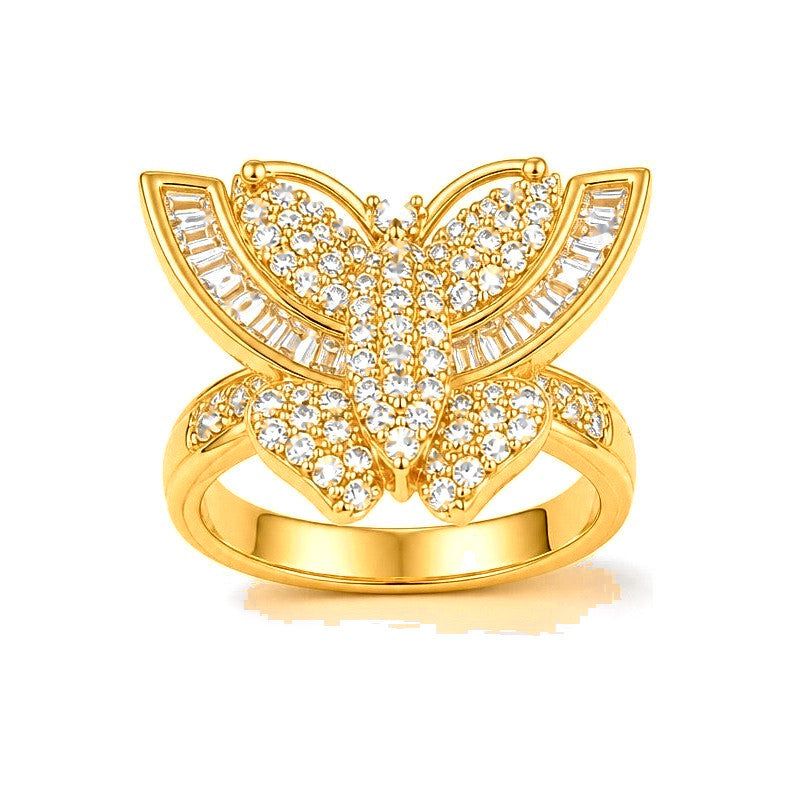 Anillo de Dama Oro 10k Mariposa Pave Baguette