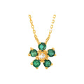 Collar Oro 14k Flor con Esmeralda y Diamantes Naturales