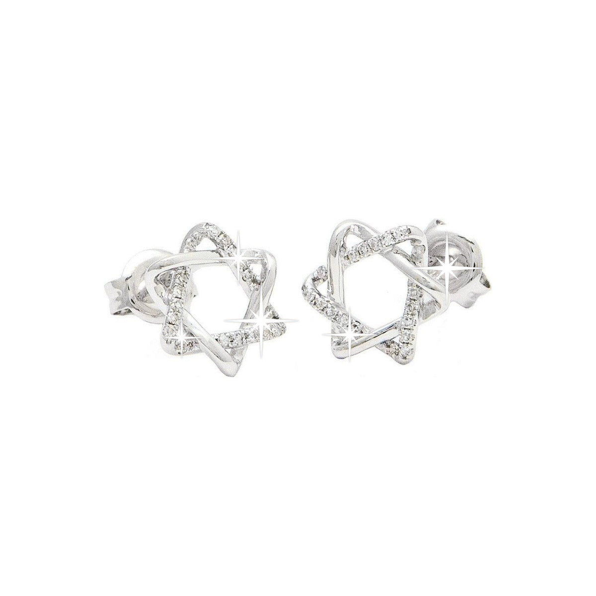 Aretes de Dama Oro Blanco 14k Estrella Pavé con Diamantes Naturales