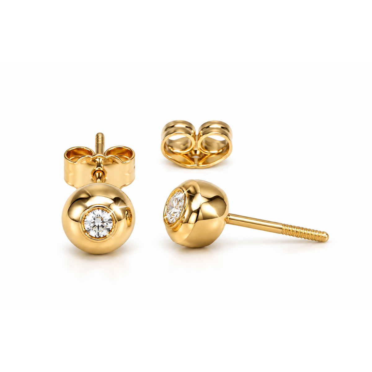 Aretes de Dama Oro 14k Bola con Diamante Natural