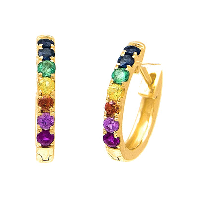 10.2mm Aretes de Dama Oro 14k Argolla Redondos con Multi Gem
