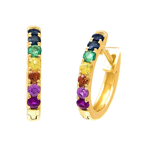 10.2mm Aretes de Dama Oro 14k Argolla Redondos con Multi Gem