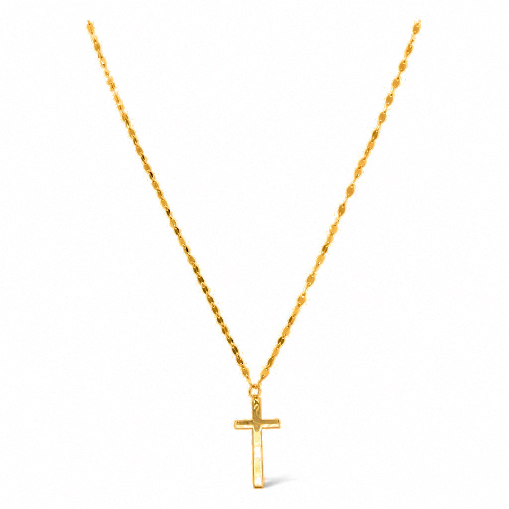Cadena Oro 14k Corte Espejo con Dije Cruz