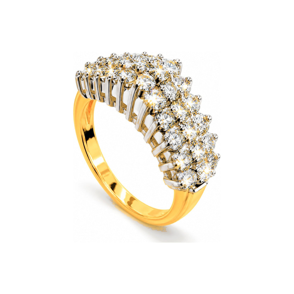 Anillo de Matrimonio para Dama Oro 10k Bicolor Hileras Diagonales de Diamantes