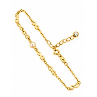 Brazalete de Dama Oro 14k Infinitos con Perla y Circonio