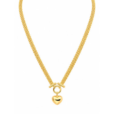 10mm Cadena Malla Oro 14k con Dije de Corazón 20 Pulgadas