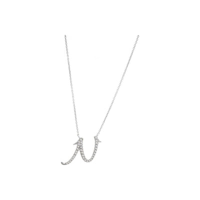12.5mm Collar Oro Blanco 14k Inicial Pavé con Diamantes Naturales