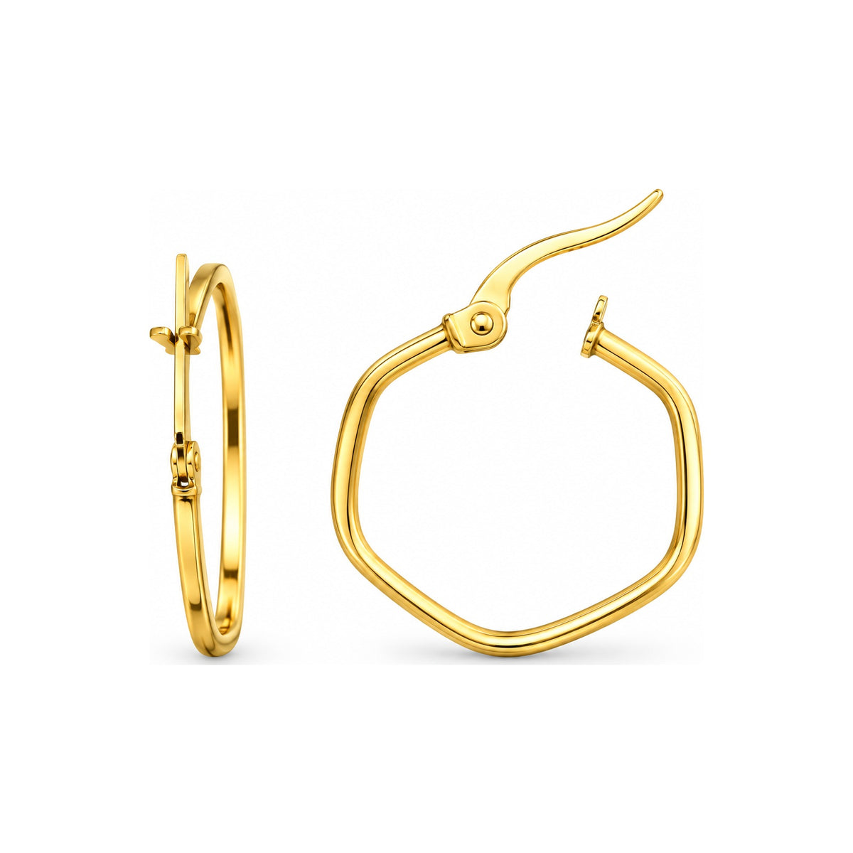 Aretes de Dama Oro 14k Argolla Hexagonal Delgada