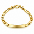 4.5mm Brazalete Infantil Oro 14k Semisólido Cubano con Placa y Bolitas Facetadas 5.5 Pulgadas