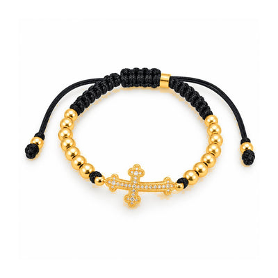 Manilla Ajustable Cruz Circonios Oro 14k